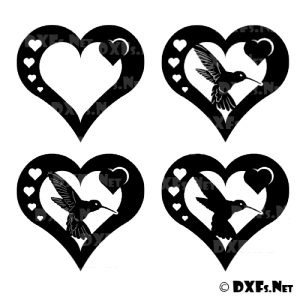 DX171 - Heart Hummingbird Silhouette DXF Design for CNC Cutting